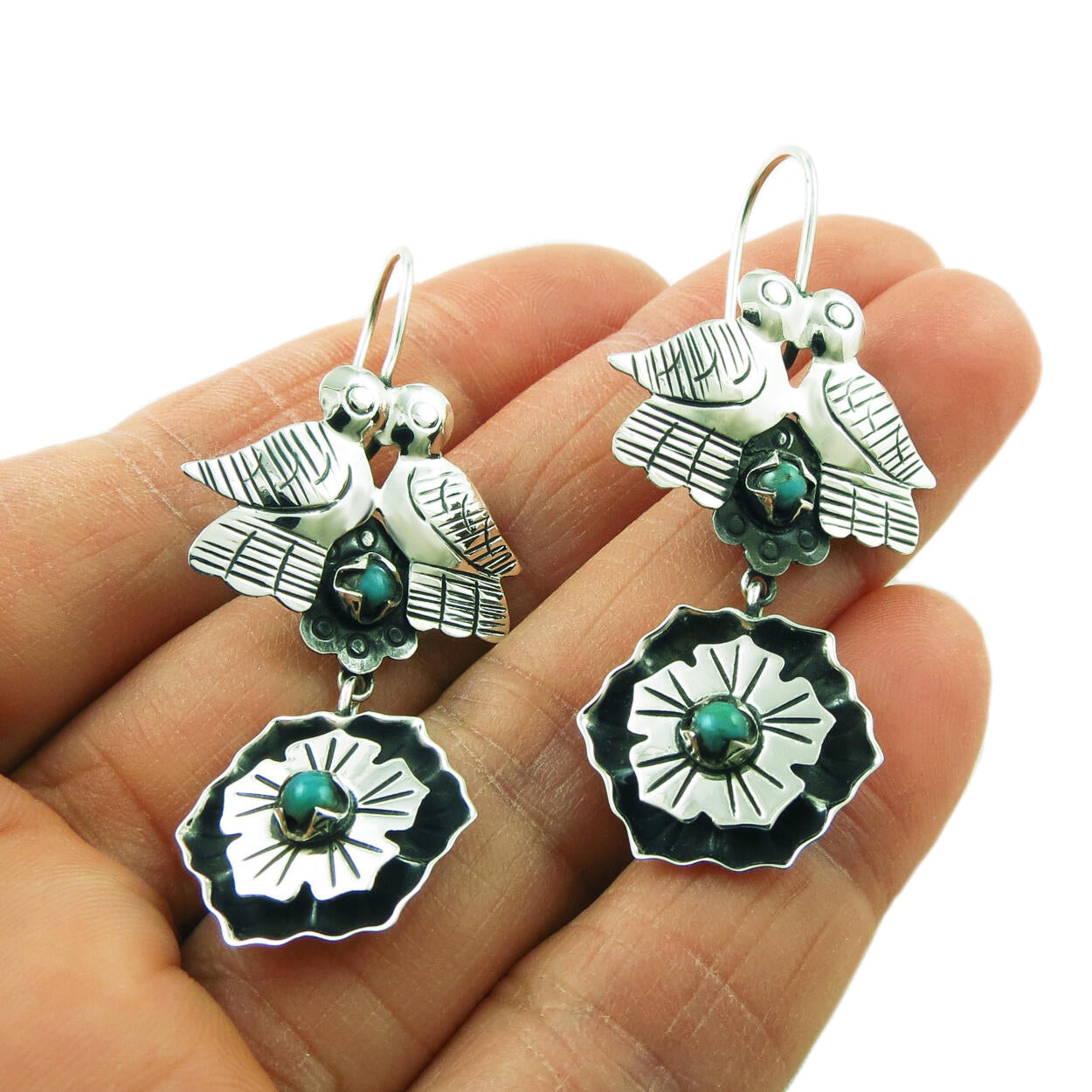 Mexican Silver and Turquoise Dangle Earrings